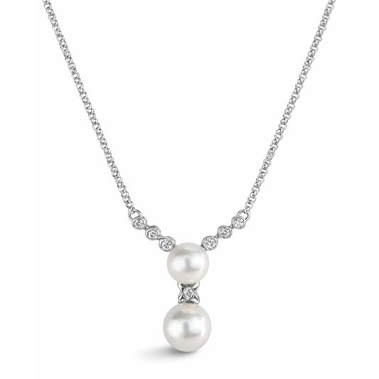 14k Japanese Cult Pearl & Diamonds Motif Necklace