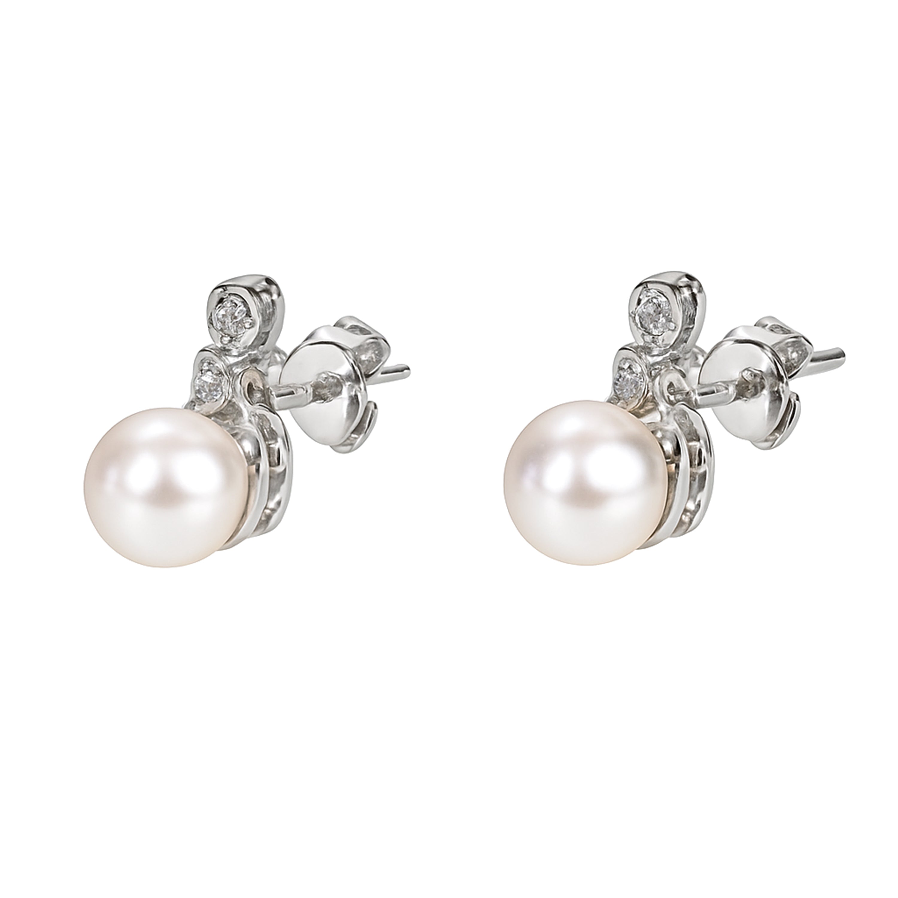 14k White Gold Cultured Pearl Diamond Earring