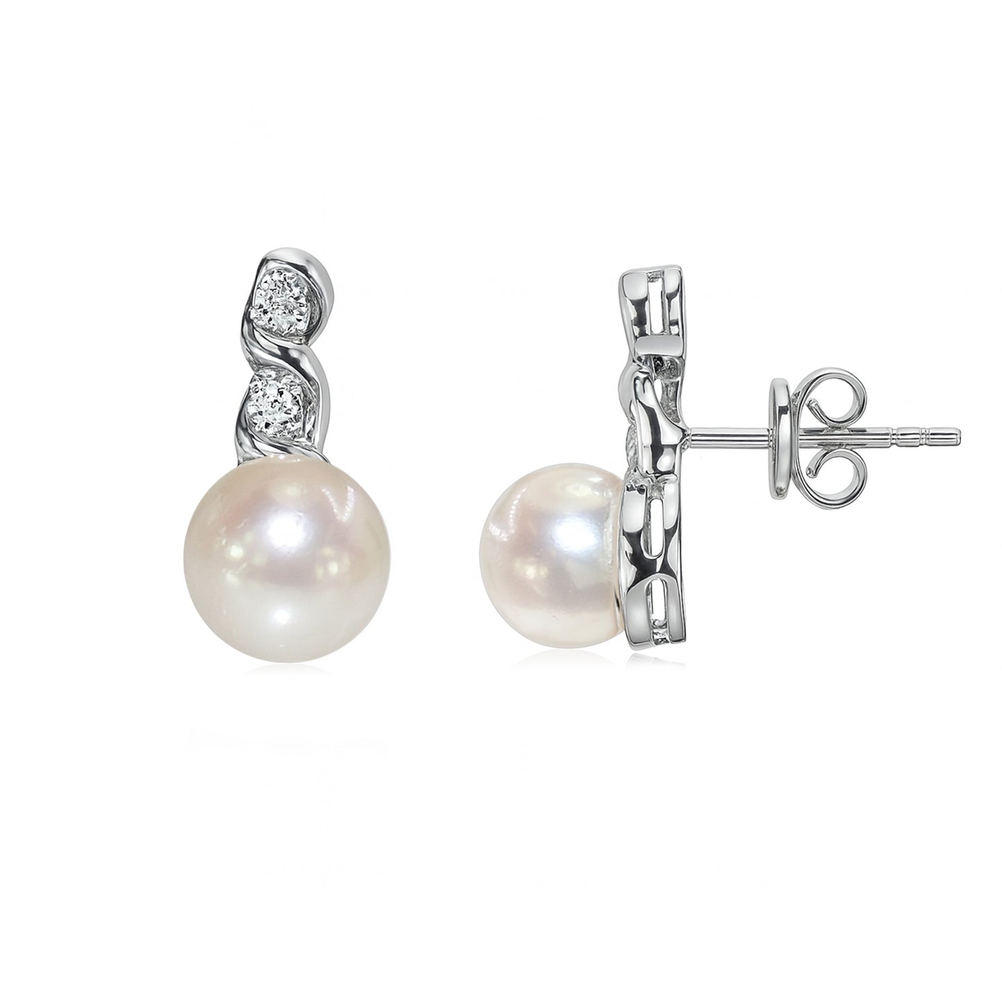 14k White Gold Cultured Pearl Diamond Earring