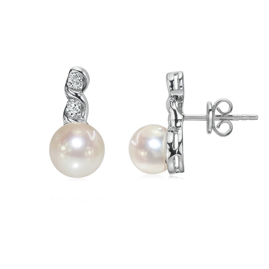 14k White Gold Cultured Pearl Diamond Earring