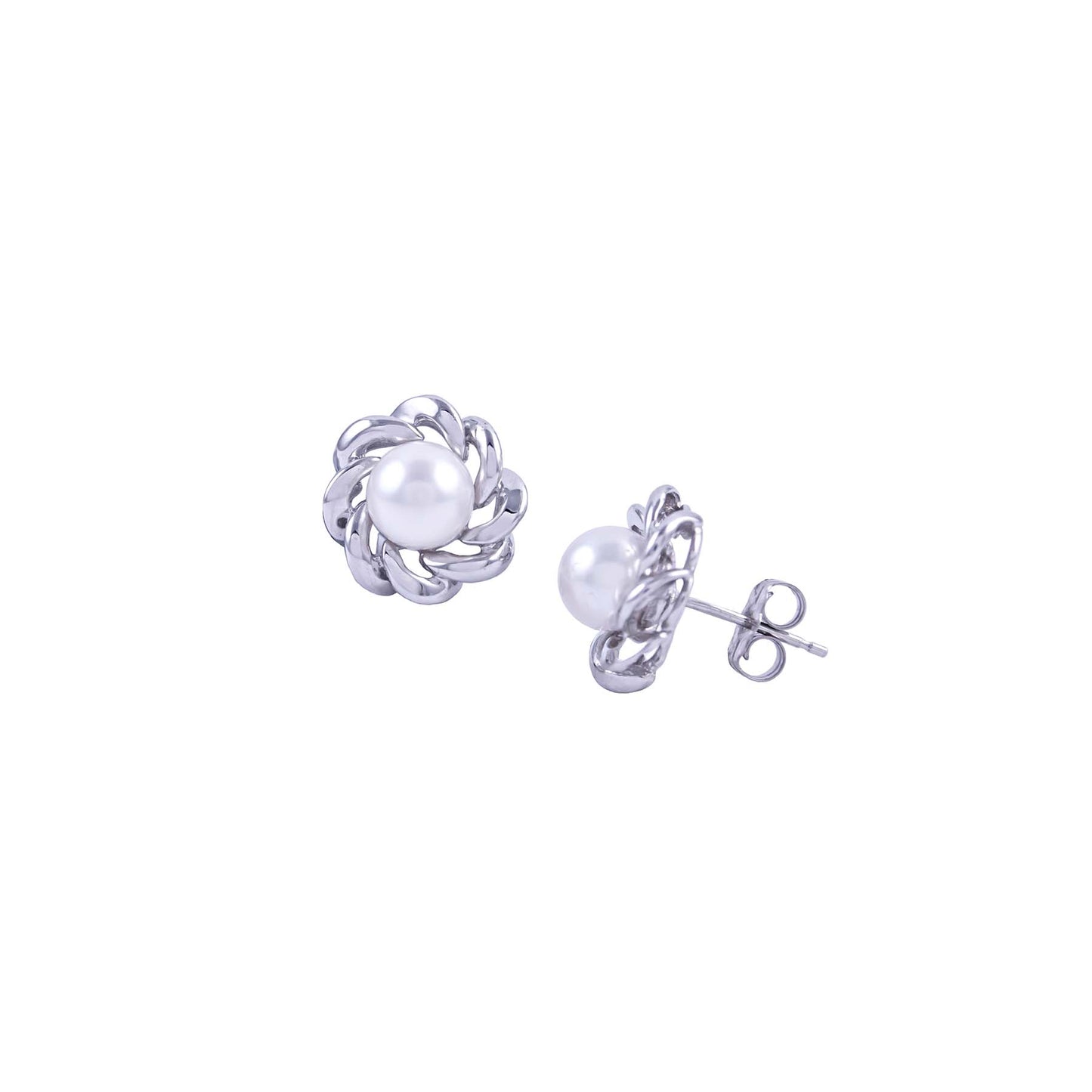 14k White Gold Frame Akoya Pearl Post Earrings