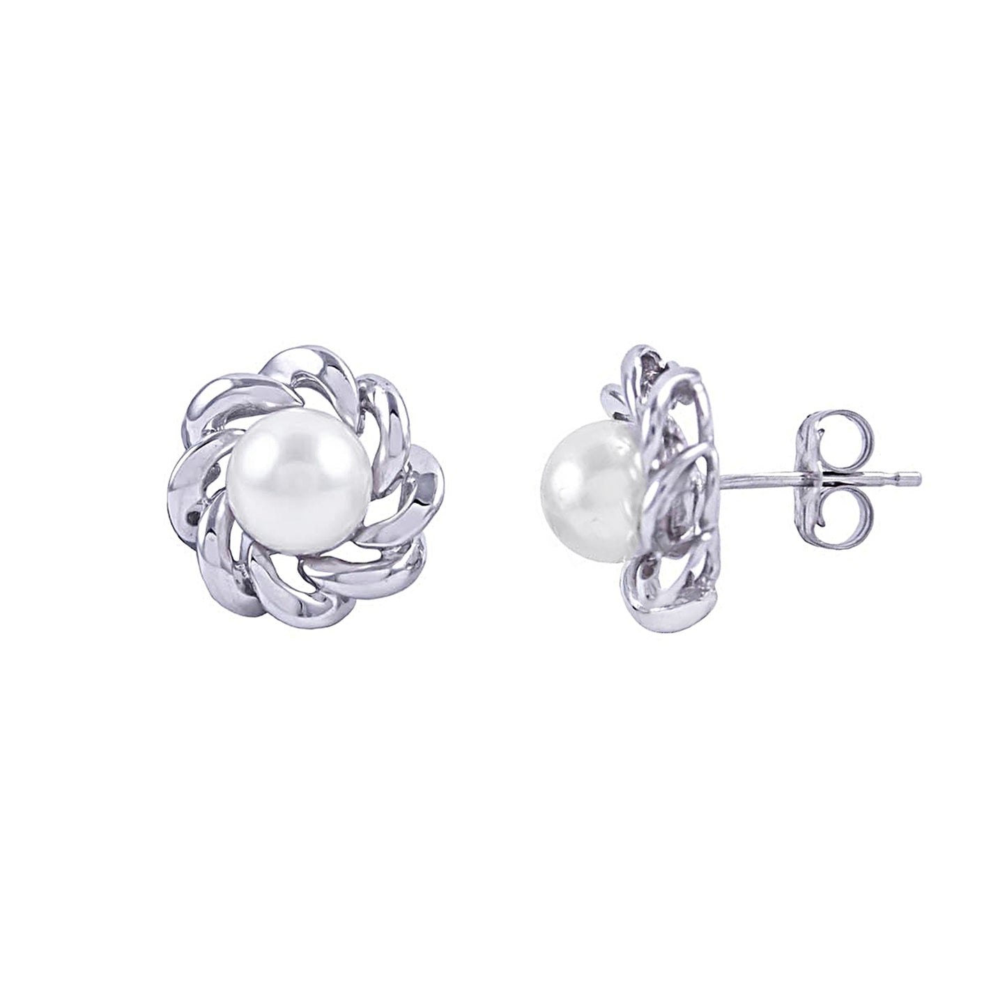 14k White Gold Frame Akoya Pearl Post Earring