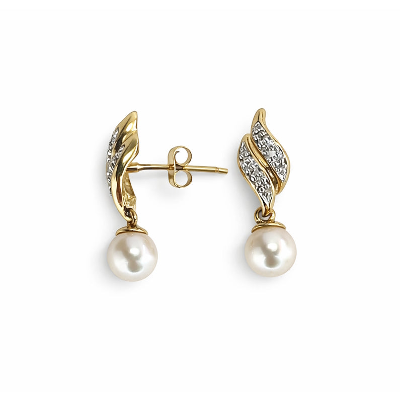14k Japanese Akoya Cultured Pearls Diamond Earring