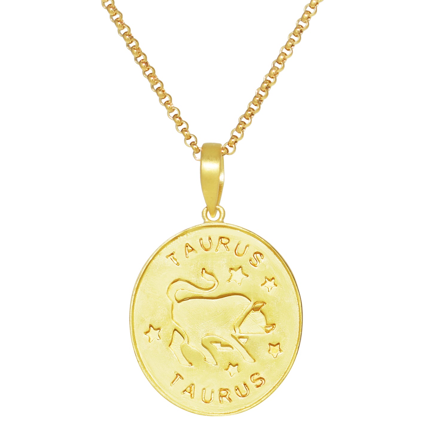14k Plated Over Silver Zodiac Oval Pendant Necklace Taurus
