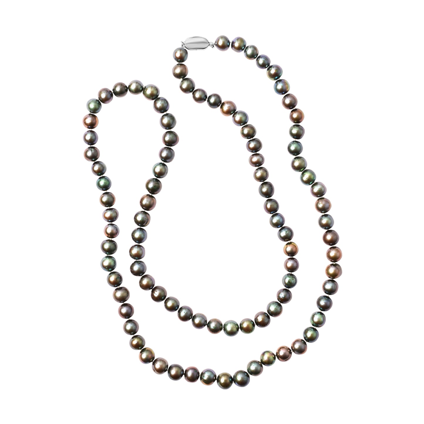 Sterling Silver Peacock Pearl Freshwater Bean Clasp Necklace 38"