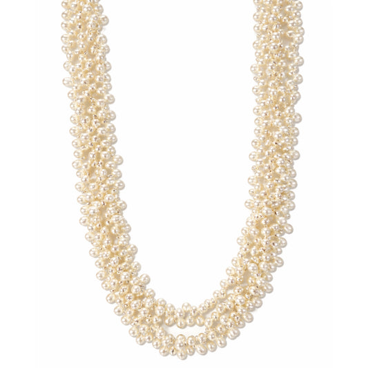 Sterling Silver White Pearl 3 Strand Cluster Necklace