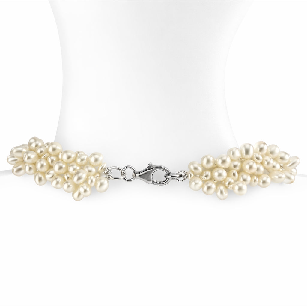 Sterling Silver White Pearl 3 Strand Cluster Necklace
