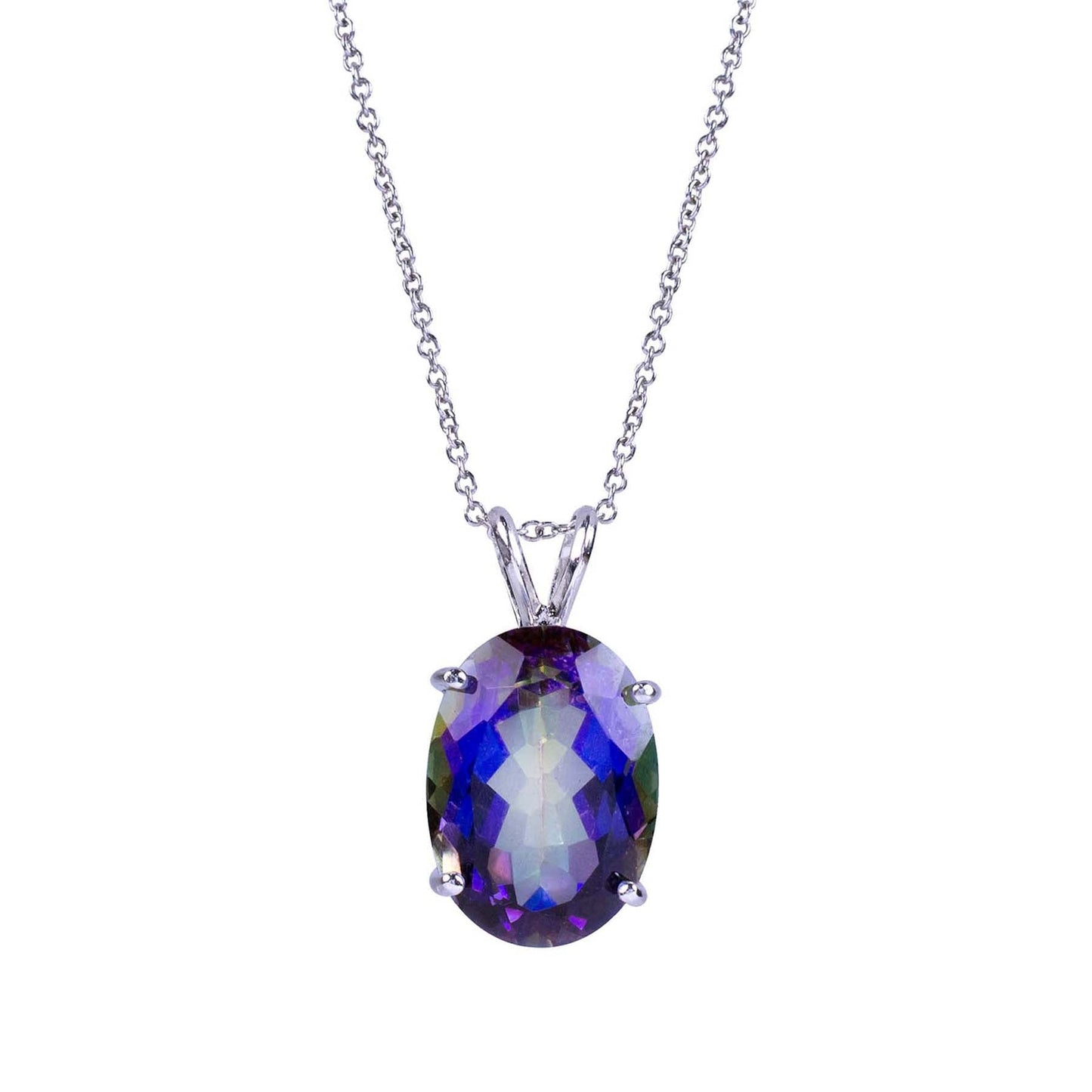 Sterling Silver Purple Mystic Topaz Oval Pendent Necklace 18" freeshipping - Jewelmak Shop