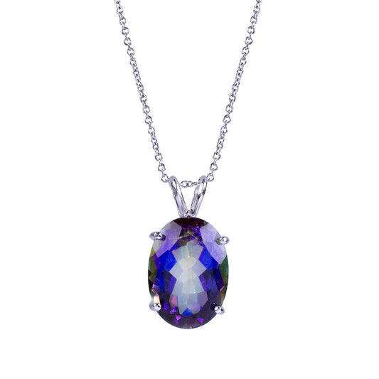 Sterling Silver Purple Mystic Topaz Oval Pendant Necklace 18"