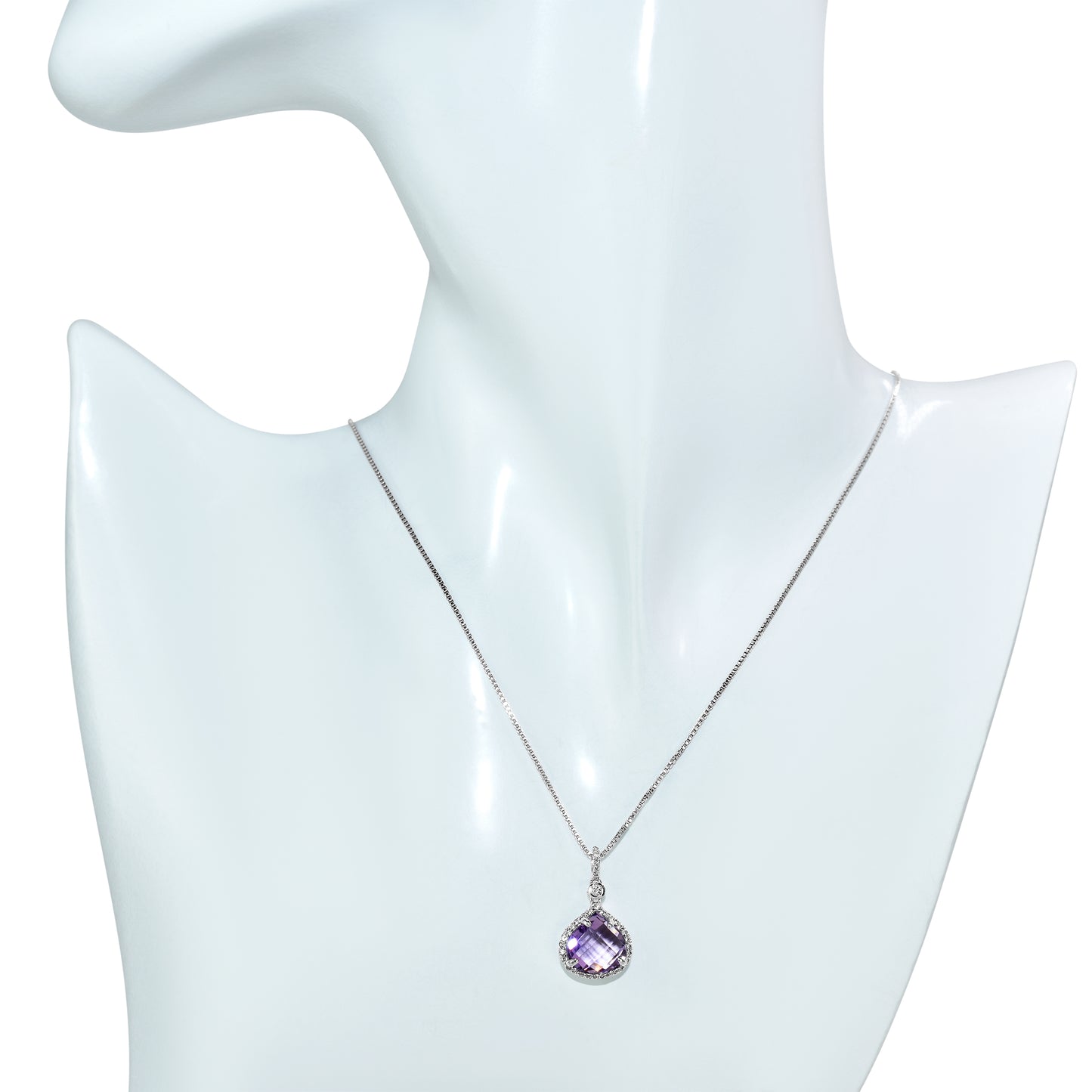 Sterling Silver Amethyst And White Topaz Heart Pendant Necklace