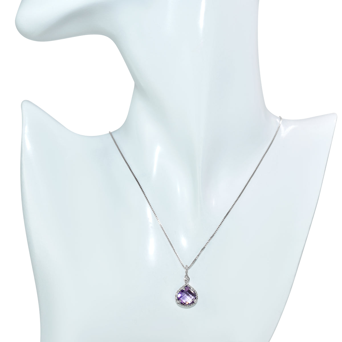 Sterling Silver Amethyst & White Topaz Heart Pendant Necklace