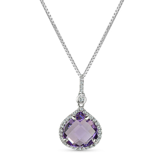 Sterling Silver Amethyst And White Topaz Heart Pendant Necklace