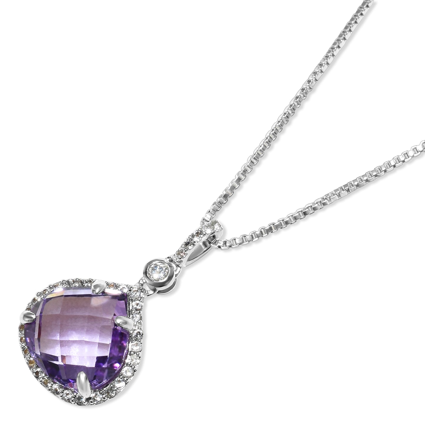 Sterling Silver Amethyst And White Topaz Heart Pendant Necklace