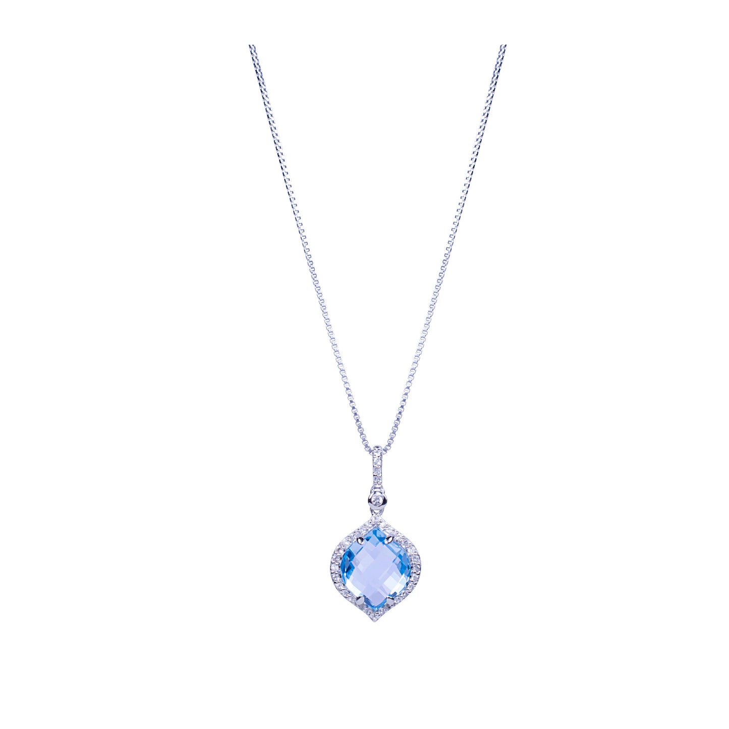 Sterling Silver Blue/White Topaz Pendant Necklace 18"