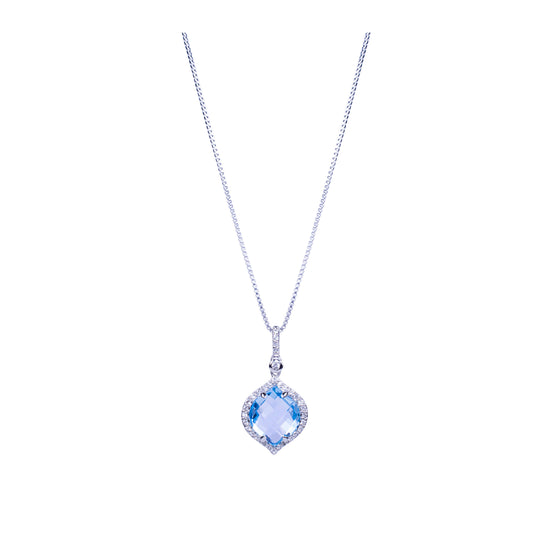 Sterling Silver Blue/White Topaz Pendant Necklace