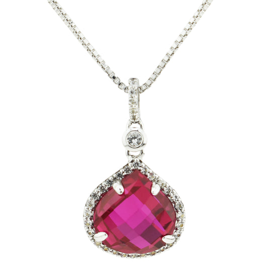 Sterling Silver Created Ruby Heart Pendant Necklace 18"