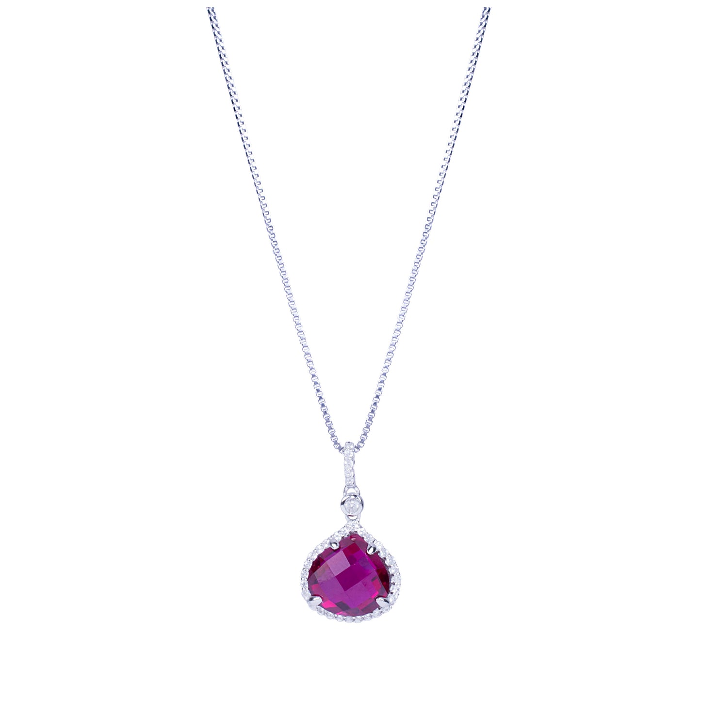 Sterling Silver Created Ruby Heart Pendant Necklace