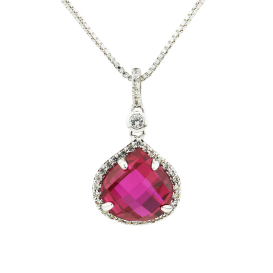 Sterling Silver Created Ruby Heart Pendant Necklace