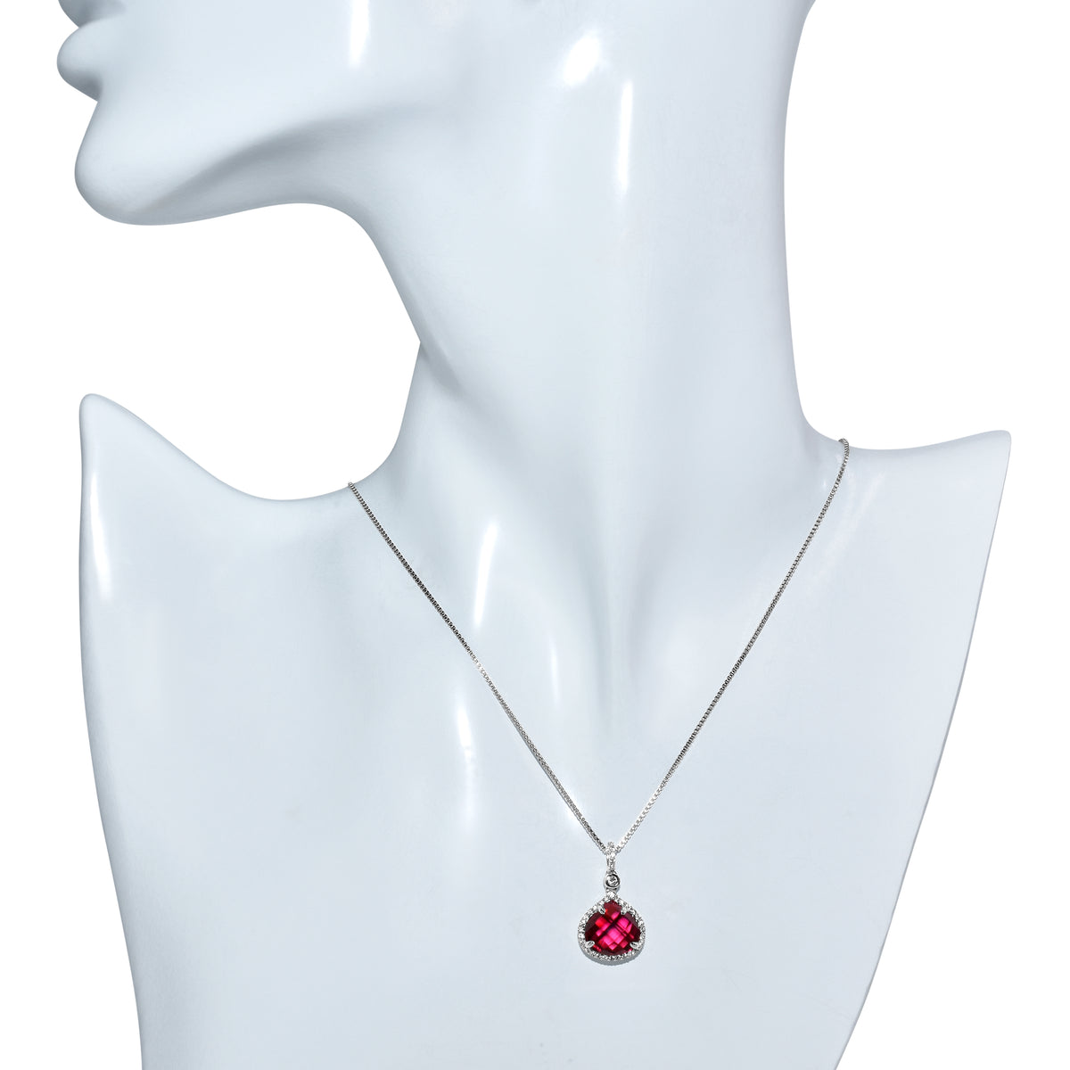 Sterling Silver Lab Grown Ruby & White Topaz Heart Pendant Necklace