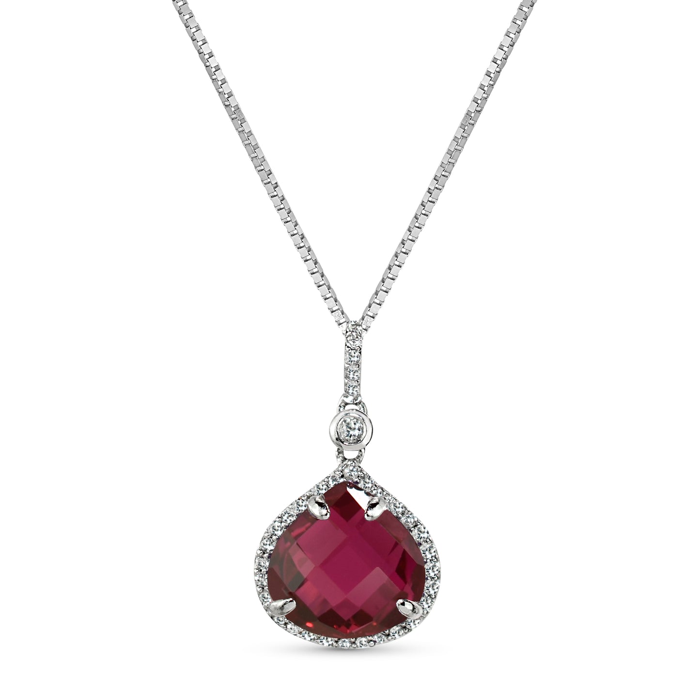 Sterling Silver Created Ruby Heart Pendant Necklace