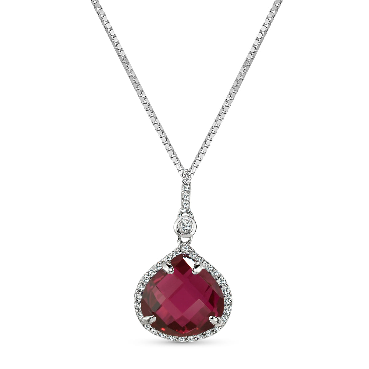 Sterling Silver Lab Grown Ruby & White Topaz Heart Pendant Necklace