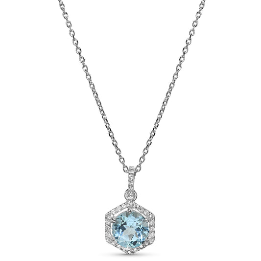 Sterling Silver Blue/White Topaz Hexagon Pendant Necklace