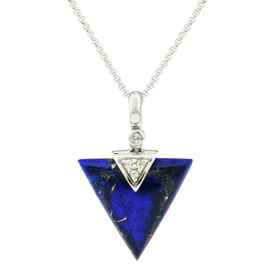 Sterling Silver White Topaz Lapis Triangle Pendant Necklace 18"