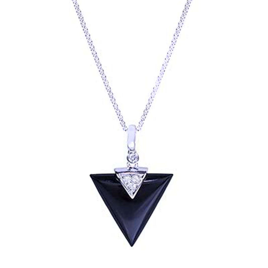 Sterling Silver White Topaz Black Onyx Triangle Pendant Necklace