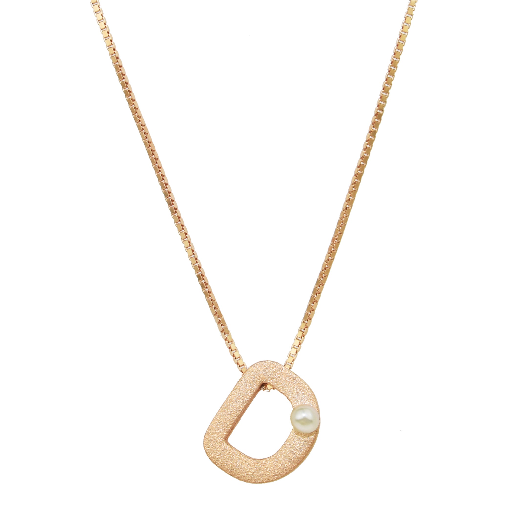 Sterling Silver Rose Gold Plated Pearl Initial Necklace