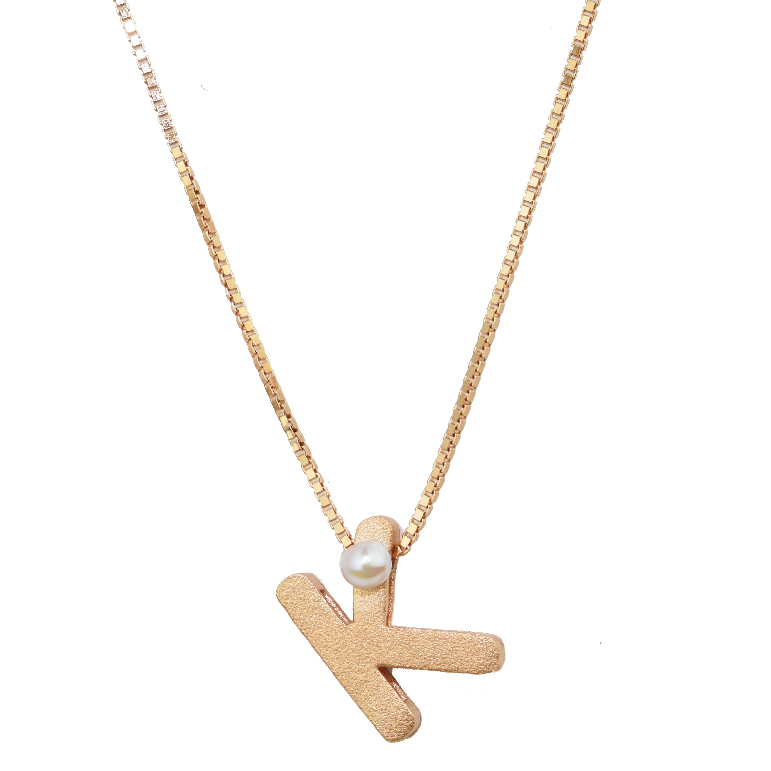 Sterling Silver Rose Gold Plated Pearl Initial Necklace