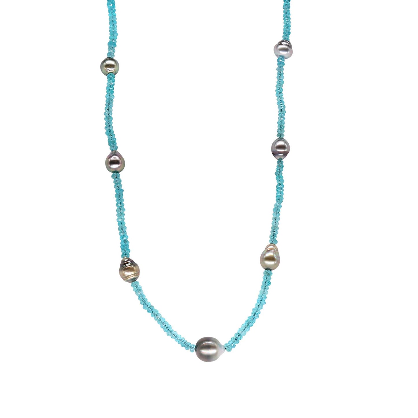 Sterling Silver Amethyst or Apatite Tahitian Freshwater Pearl Station Necklace 18/19" Apatite