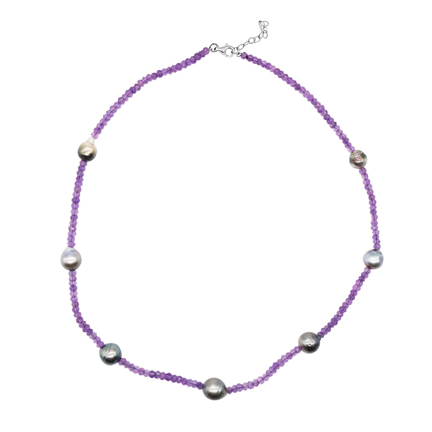 Sterling Silver Amethyst or Apatite Tahitian Freshwater Pearl Station Necklace 18/19" Amethyst