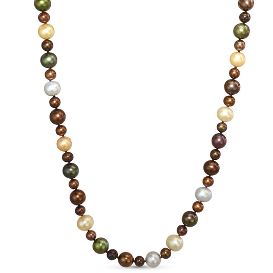 Sterling Silver Multi Chocolate Brown Pearl Knotted Necklace