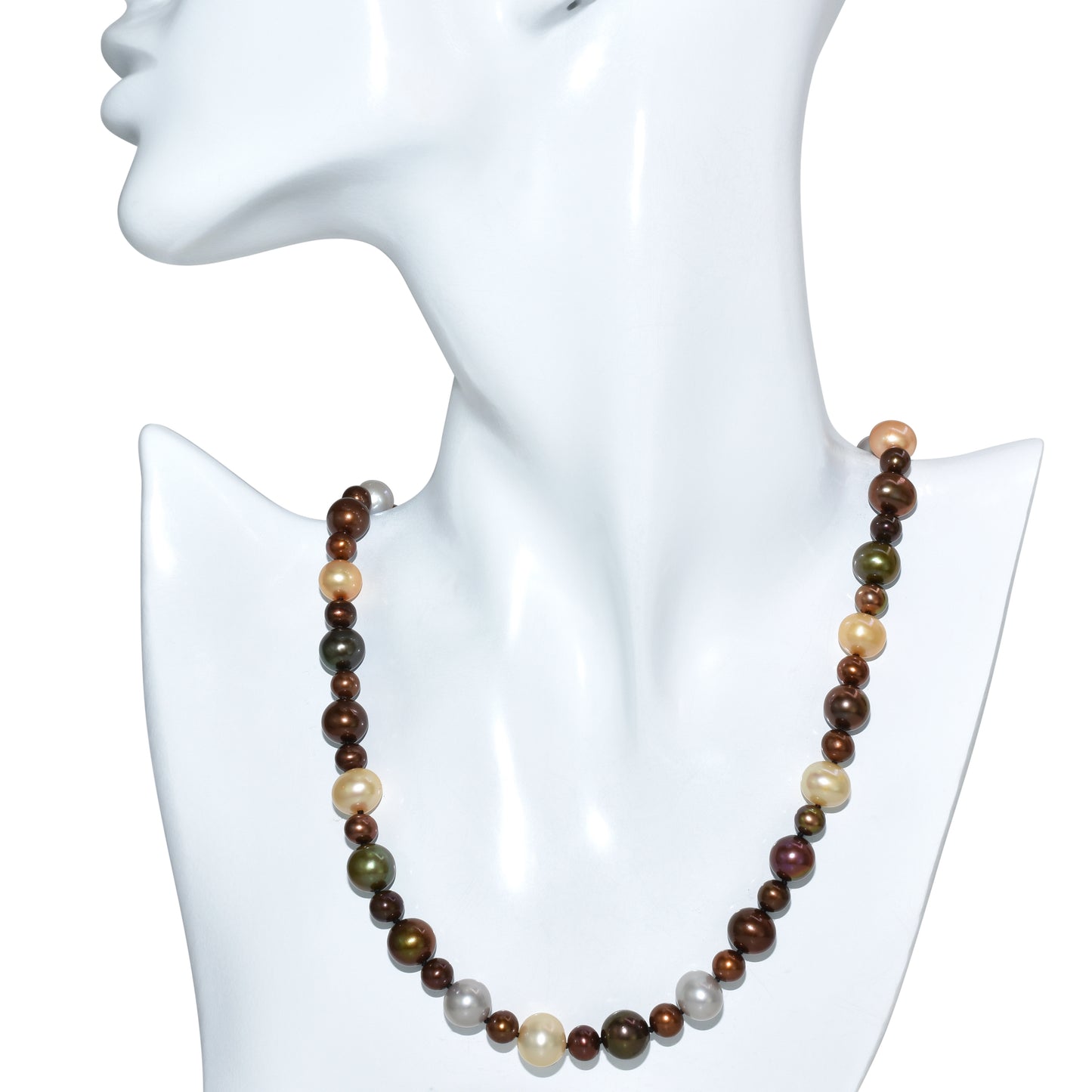 Sterling Silver Multi Chocolate Brown Pearl Knotted Necklace