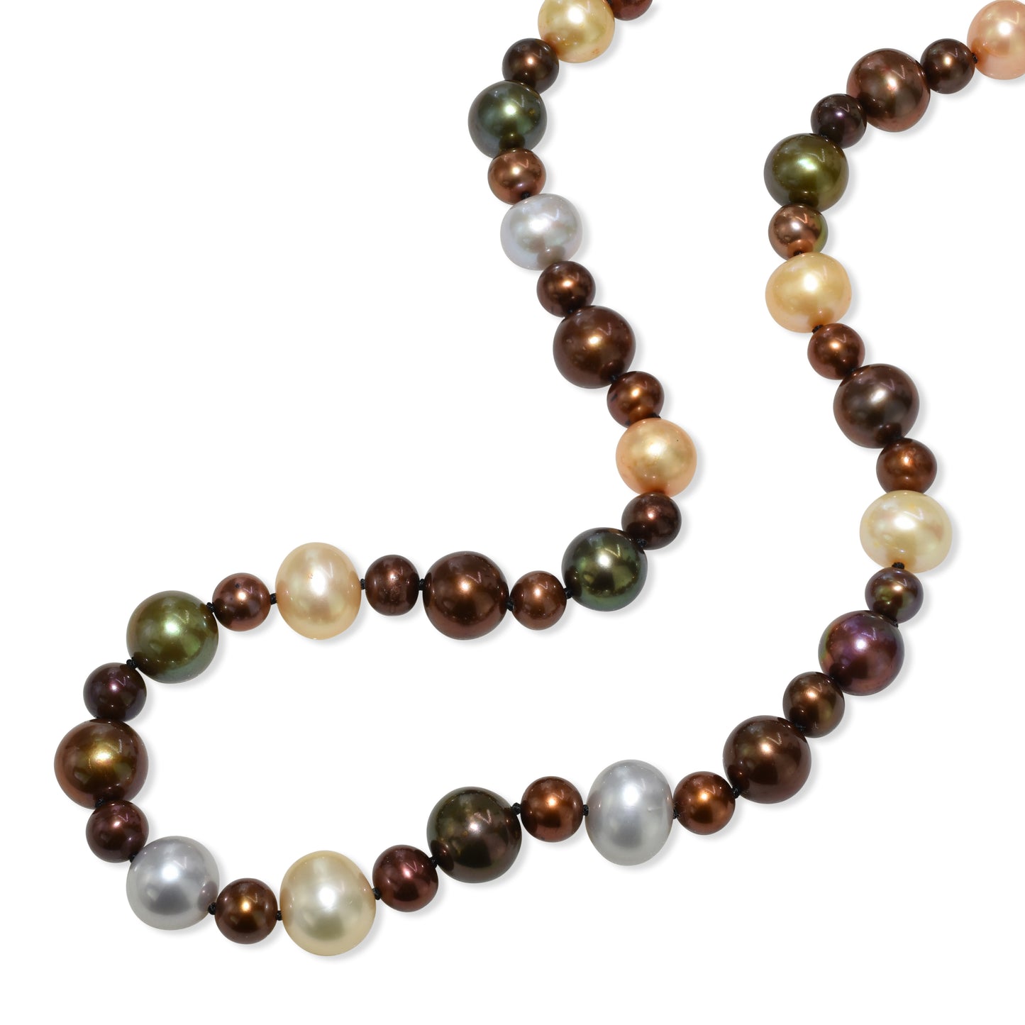 Sterling Silver Multi Chocolate Brown Pearl Knotted Necklace