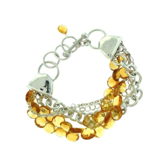 Sterling 4 Row Heart Shape Citrine Brio Bracelet