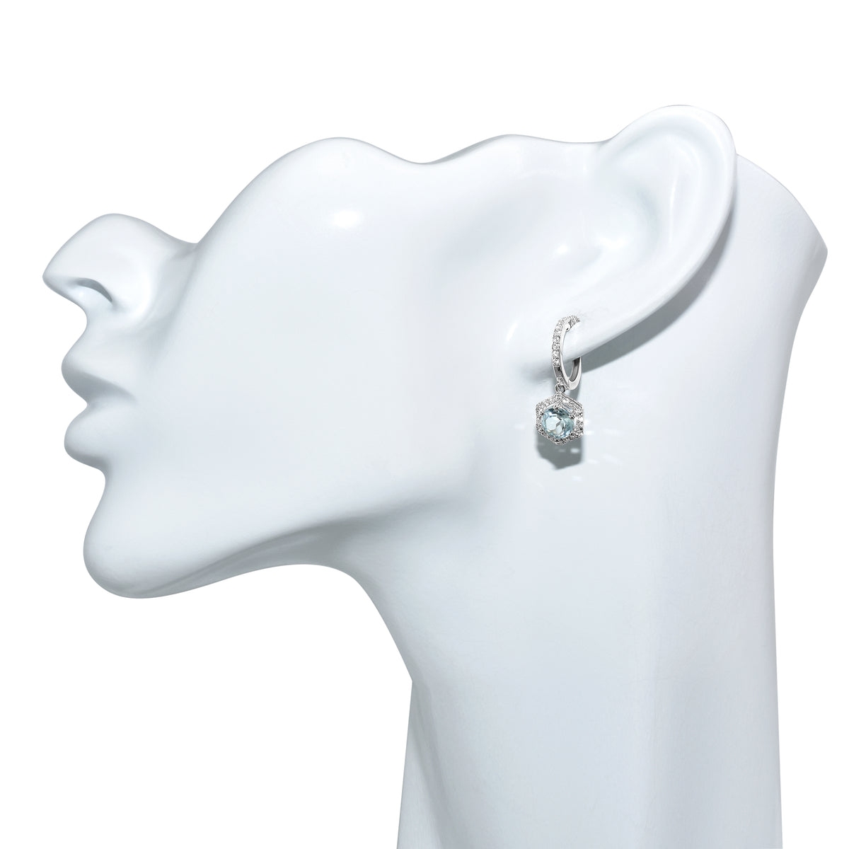 Sterling Silver Blue & White Topaz Hexagon Earring
