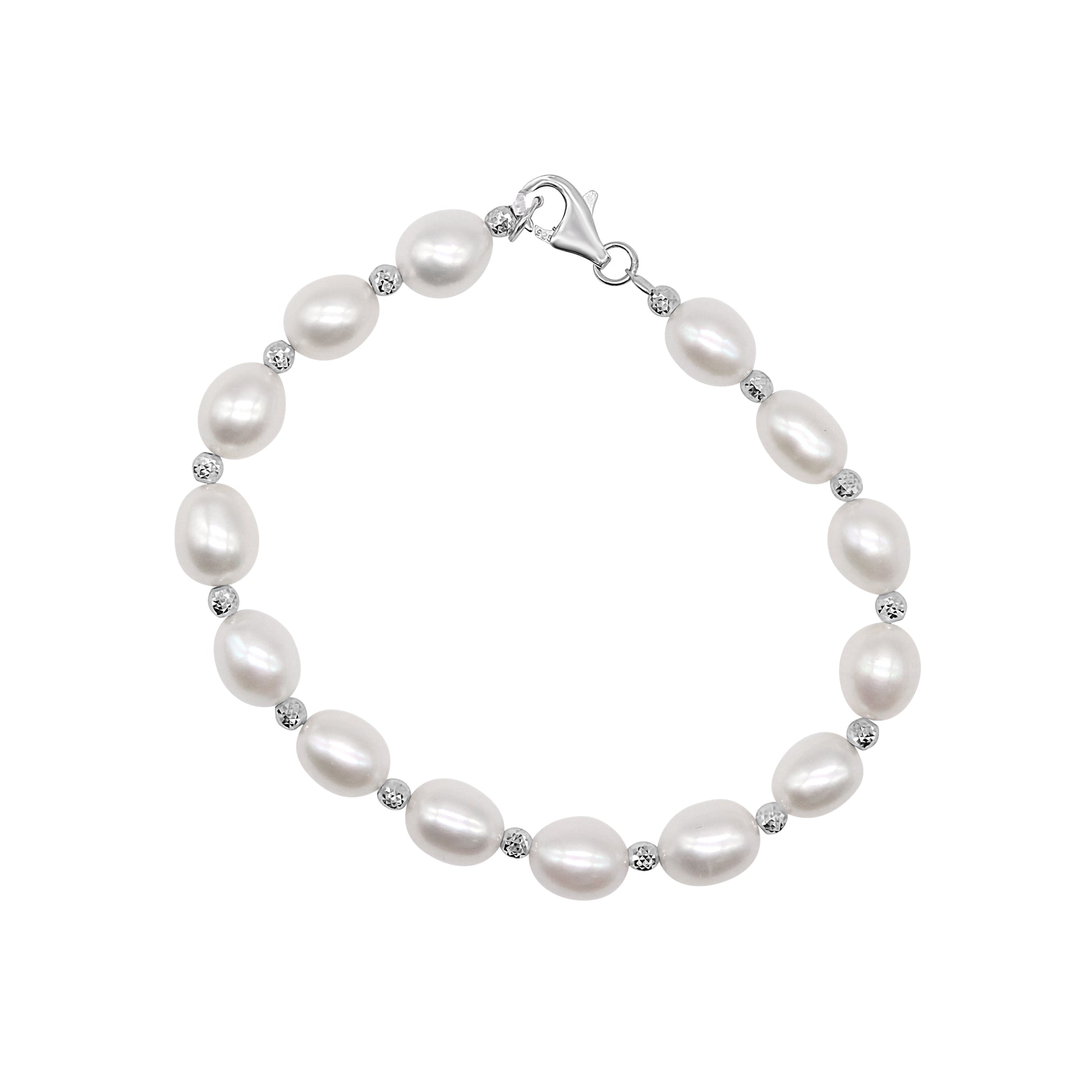 Sterling Silver Grey or White Freshwater Pearl Bracelet 7.5" White