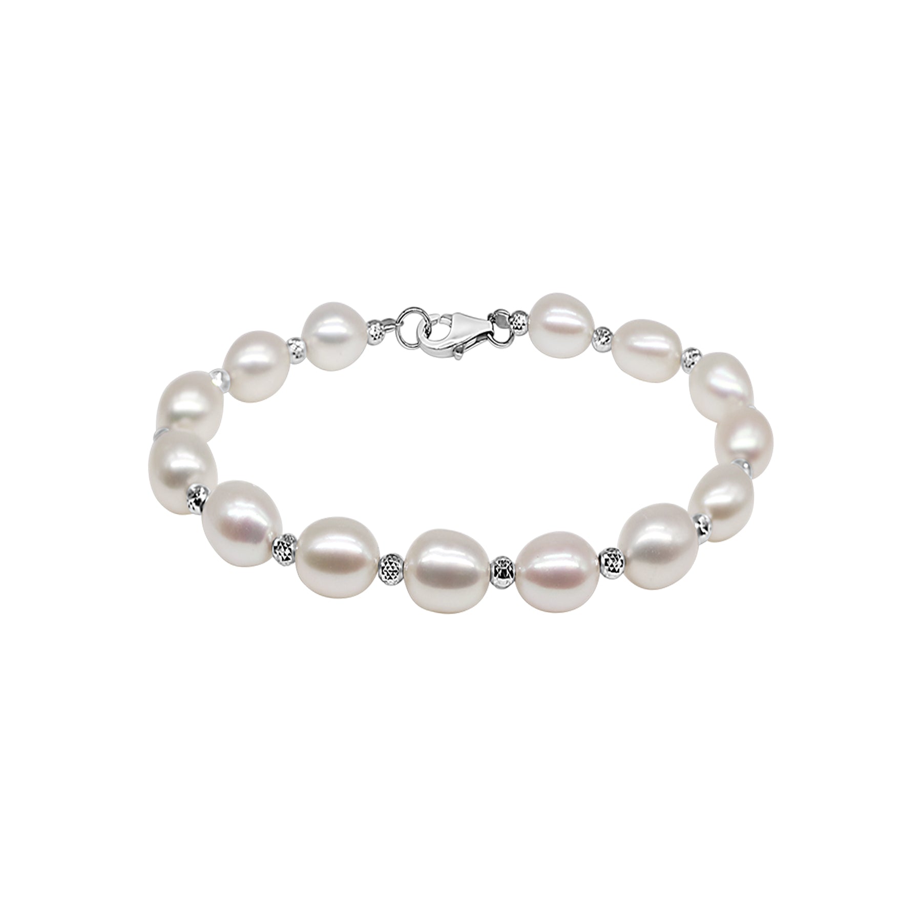 Sterling Silver Grey or White Freshwater Pearl Bracelet 7.5" White