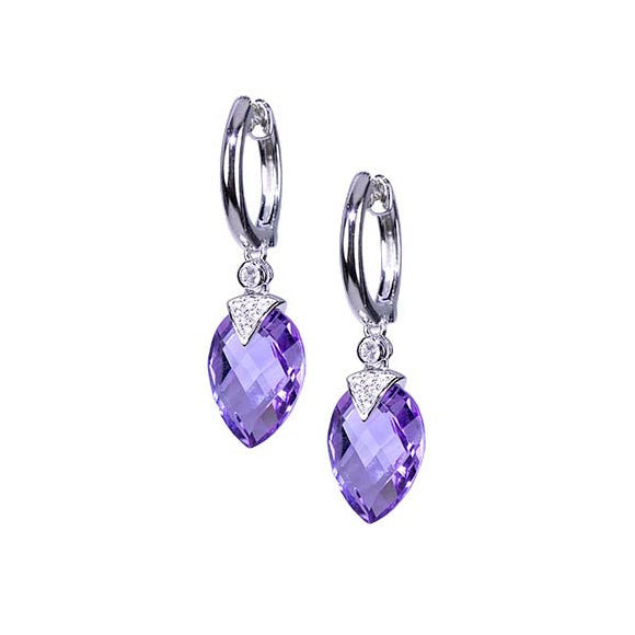 Sterling Silver Amethyst, White Topaz Hoop Earring