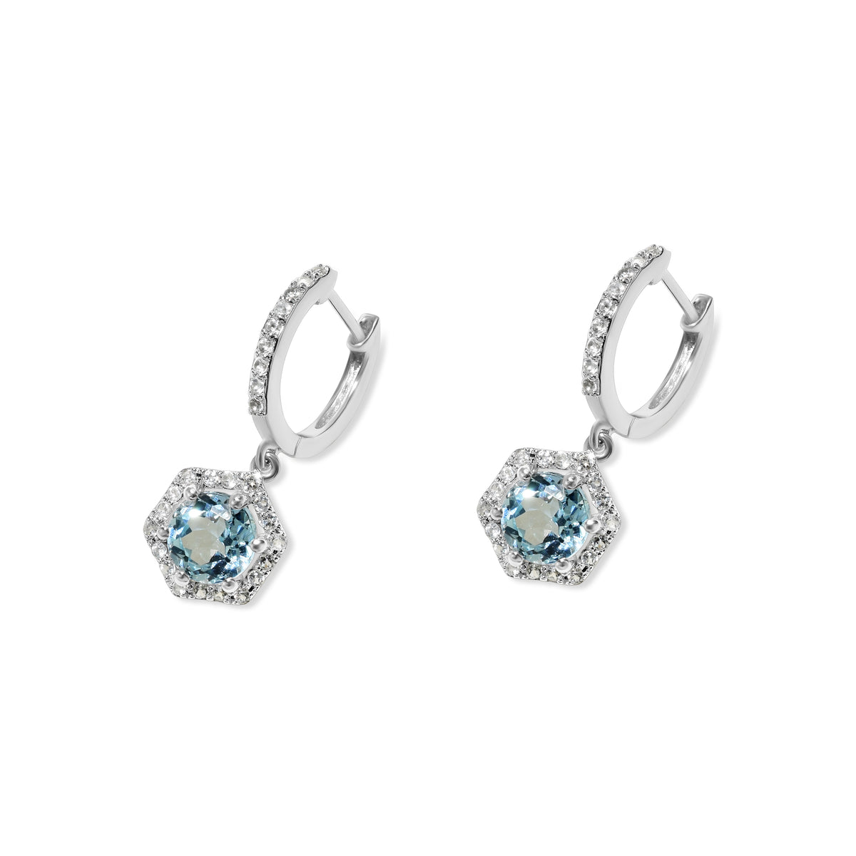 Sterling Silver Blue & White Topaz Hexagon Earring