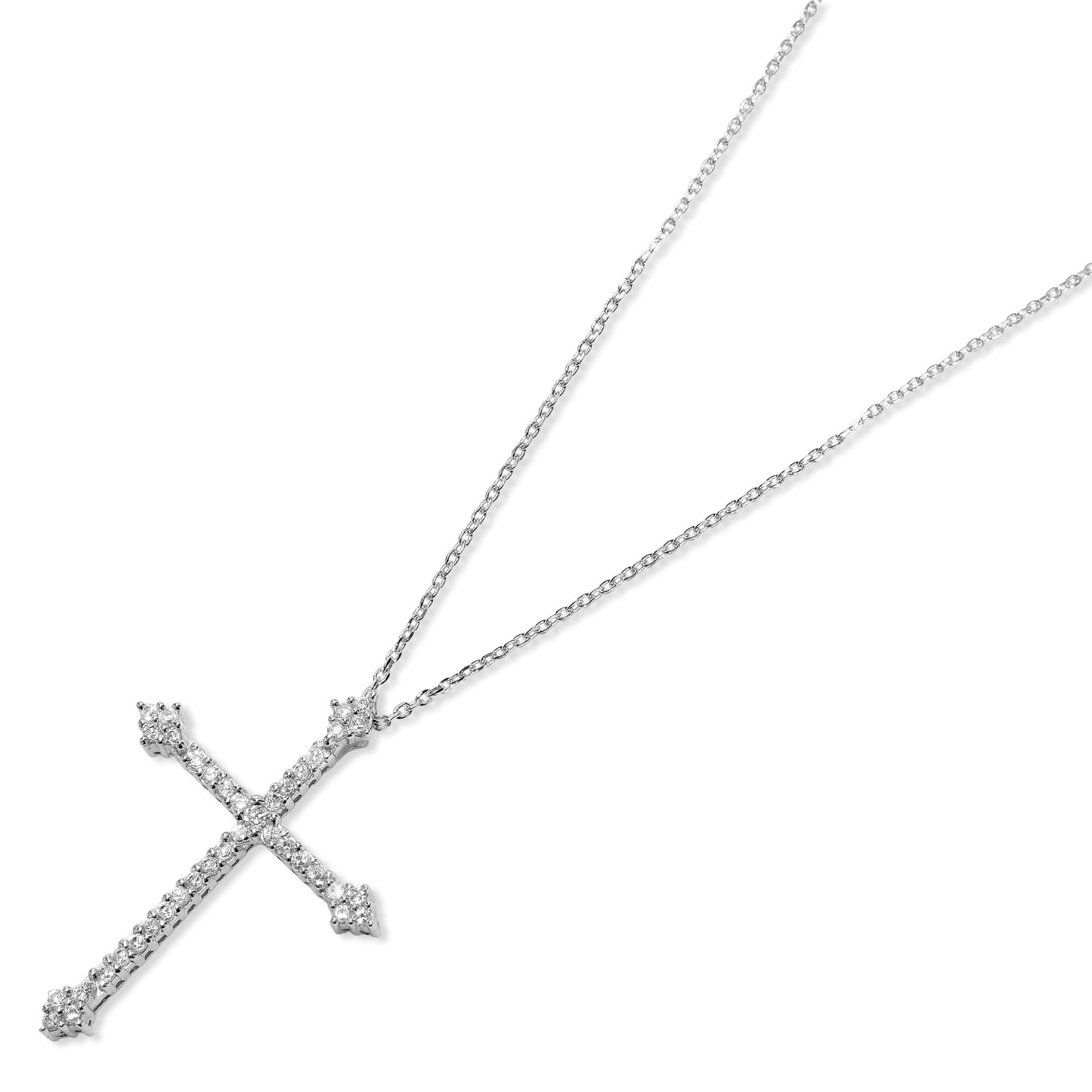 Sterling Silver Cubic Zirconia Cross Pendant Necklace