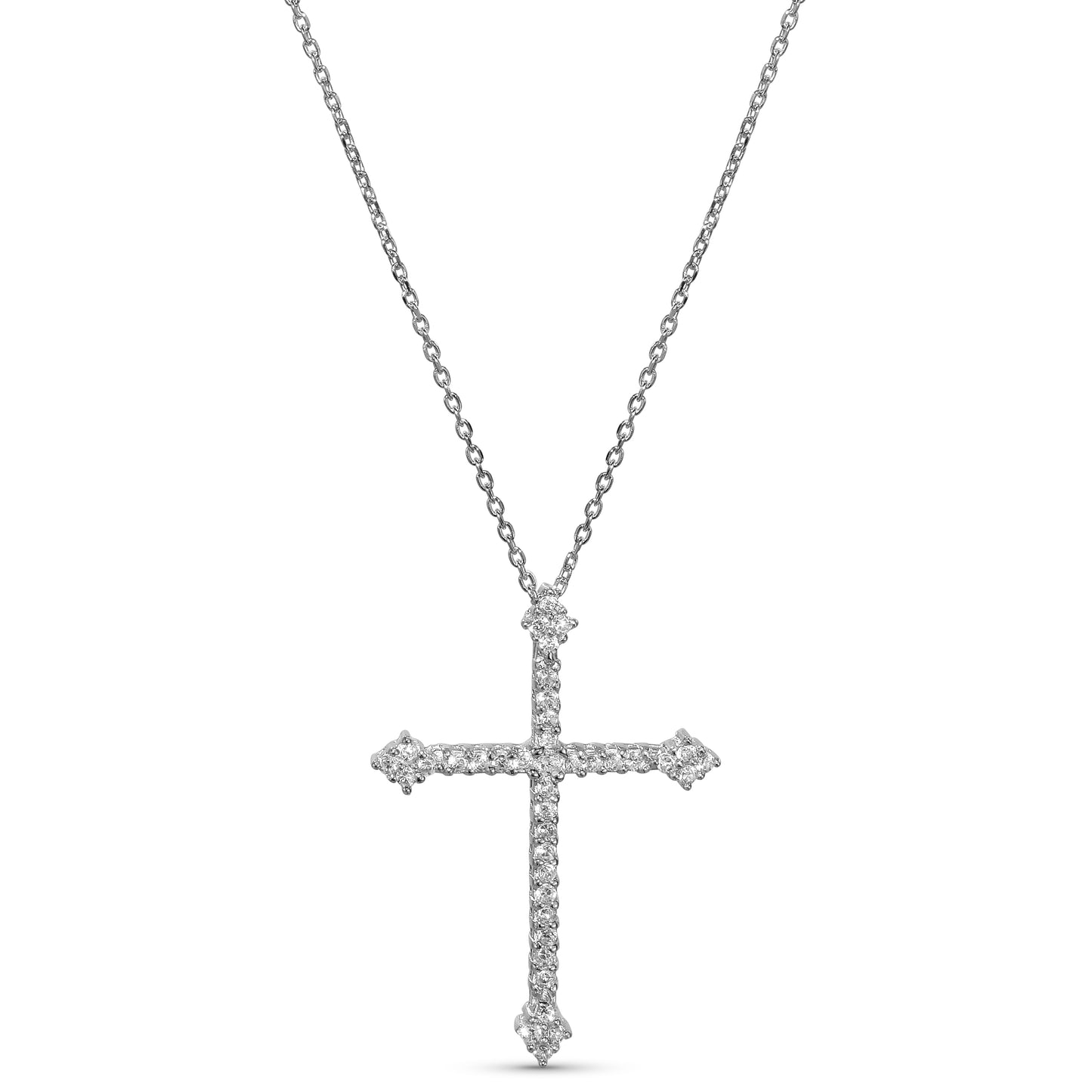 Sterling Silver Cubic Zirconia Cross Pendant Necklace