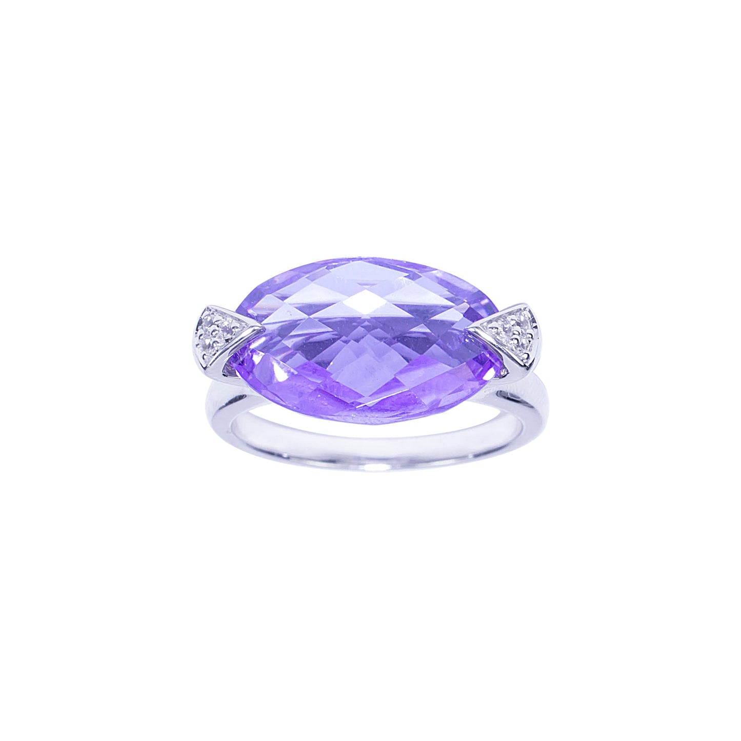 Sterling Silver Amethyst And White Topaz Oval Ring