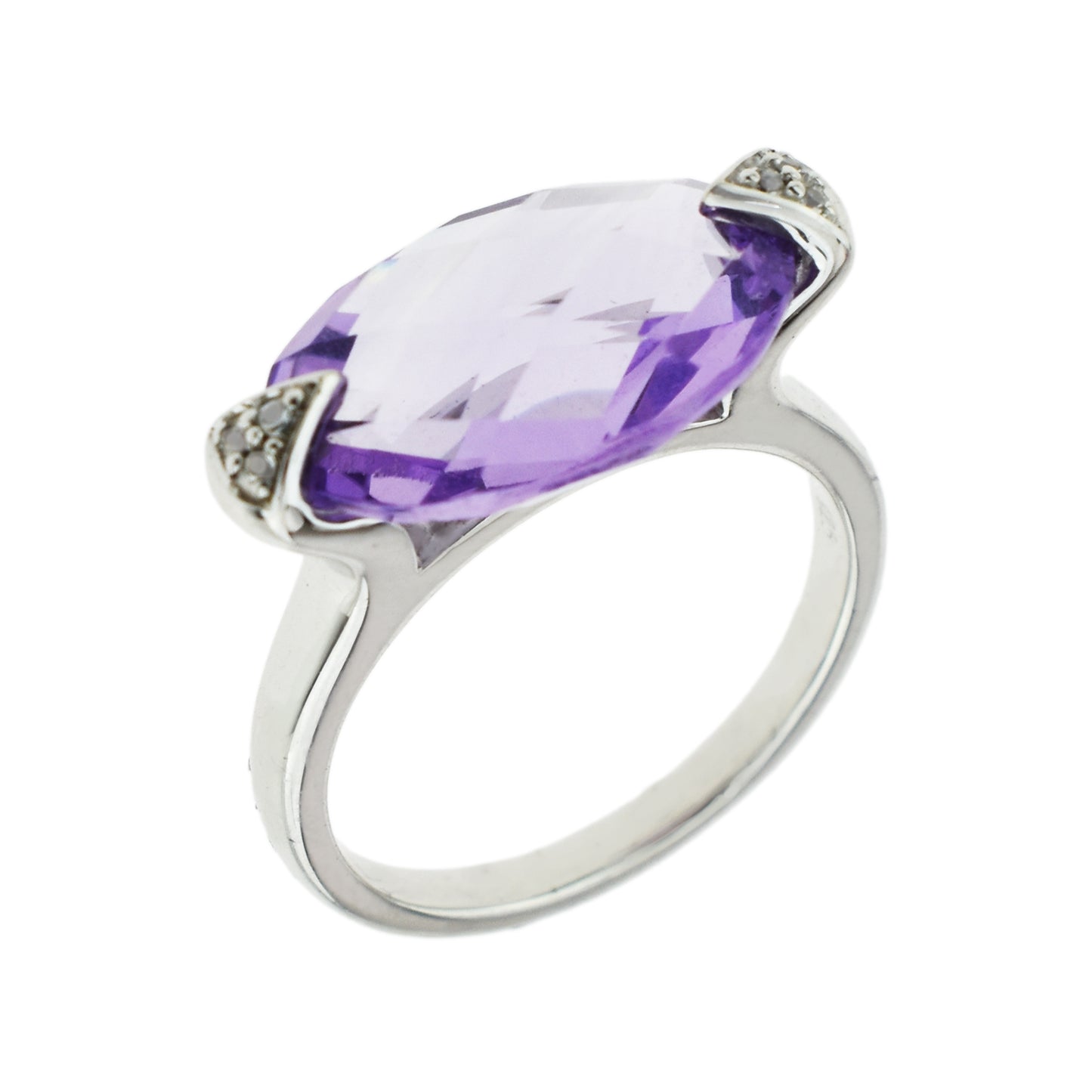 Sterling Silver Amethyst And White Topaz Oval Ring