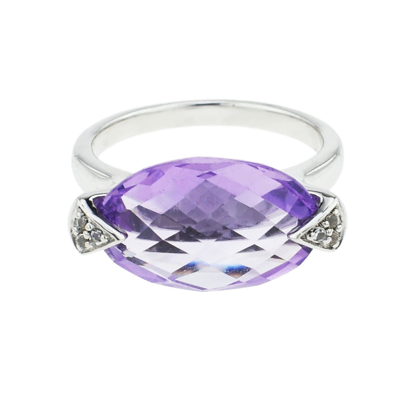 Sterling Silver Amethyst And White Topaz Oval Ring