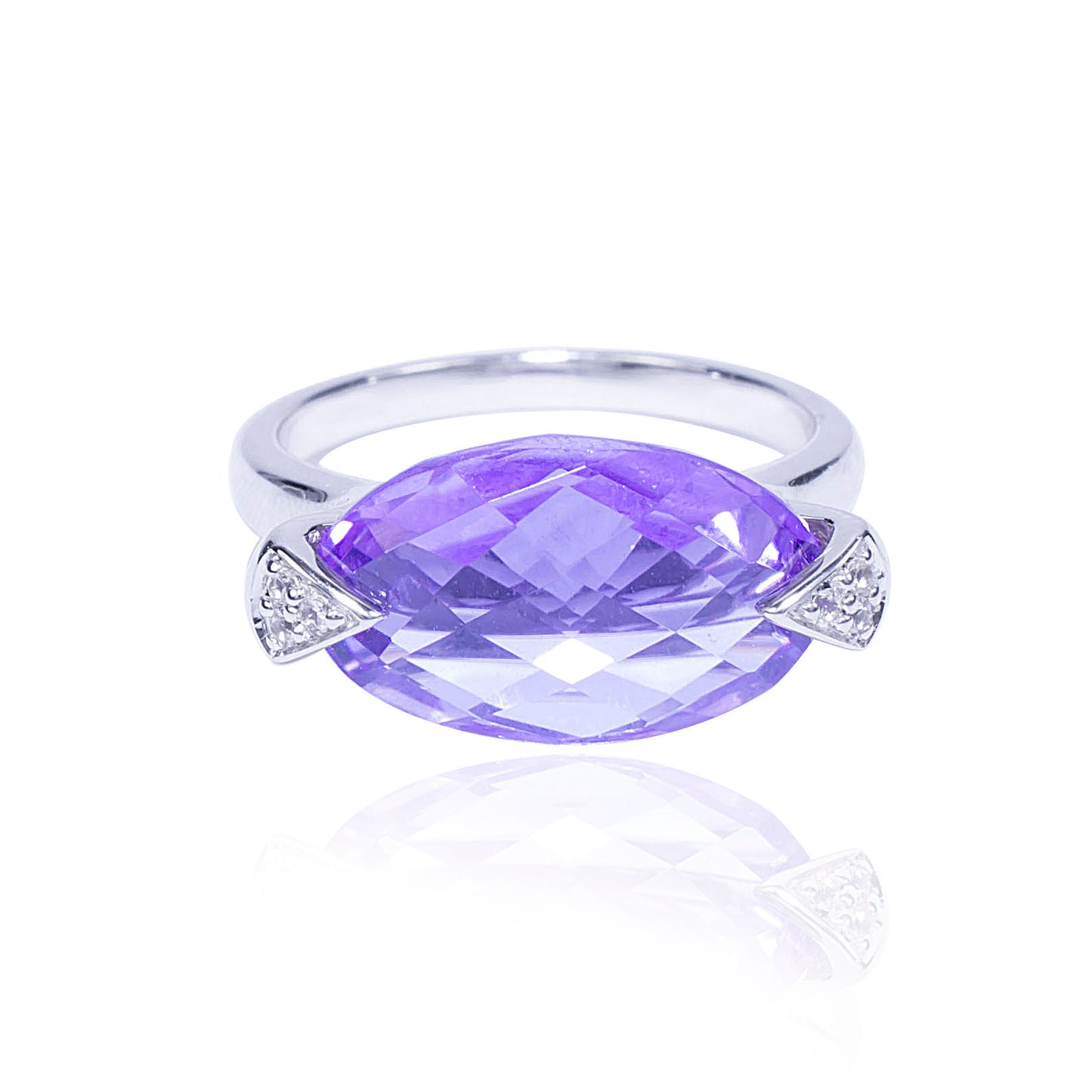 Sterling Silver Amethyst And White Topaz Oval Ring