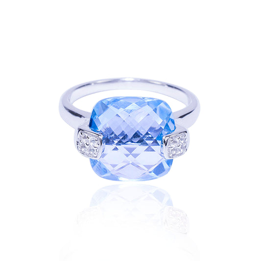 S.Silver Blue/White Topaz Ring Size-7
