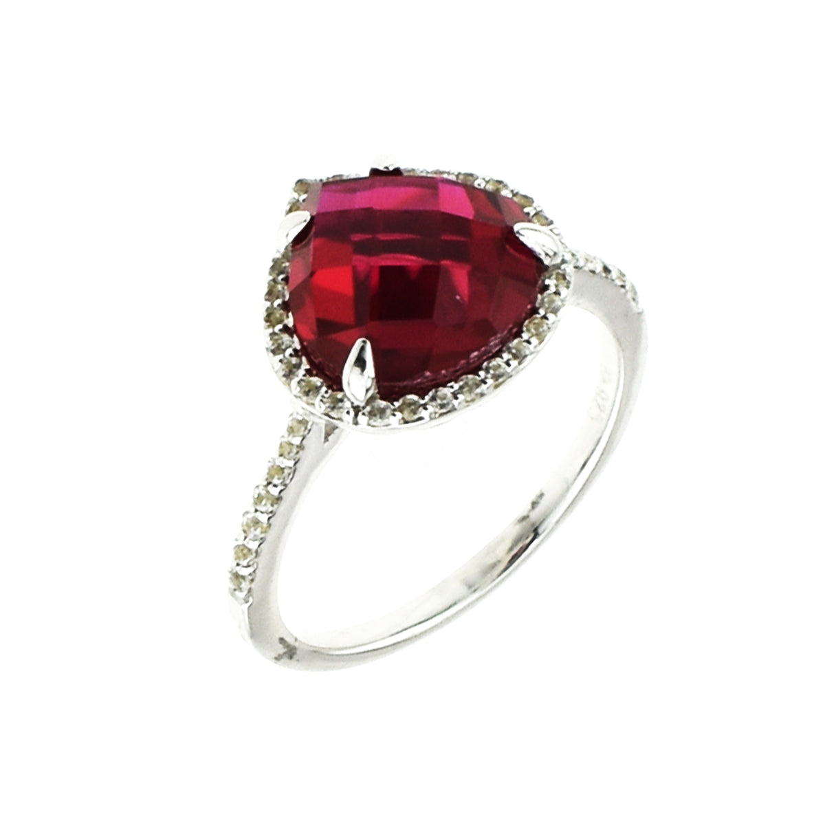 Sterling Silver Lab Grown Ruby & White Topaz Heart Shape Ring