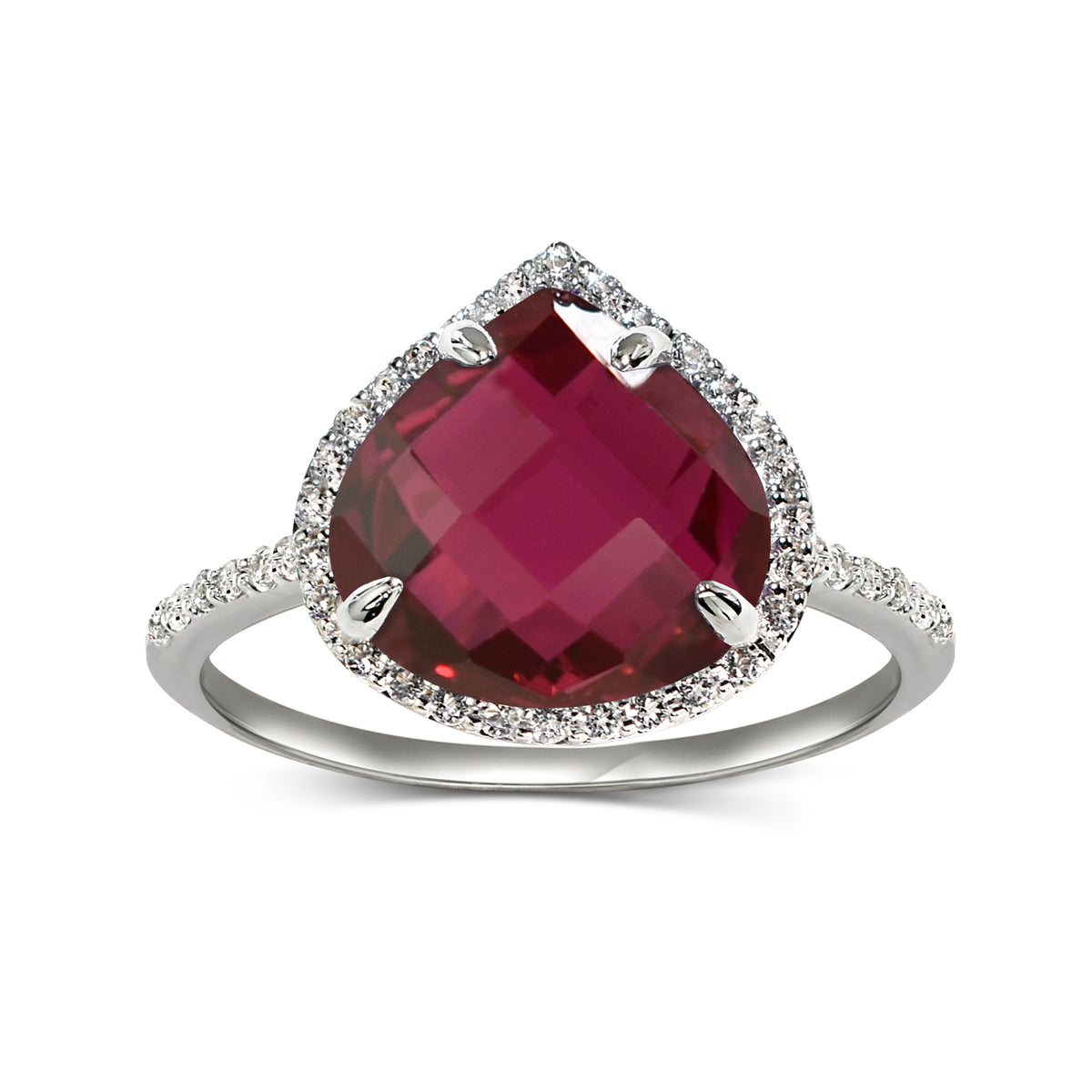 Sterling Silver Lab Grown Ruby & White Topaz Heart Shape Ring